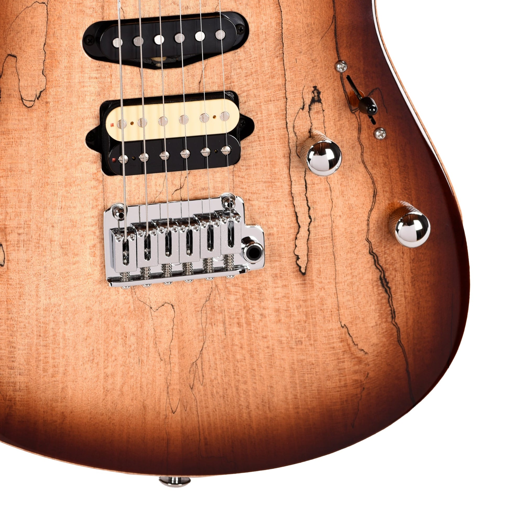 Suhr Custom Modern HSH Spalted Maple/Mahogany Dark Brown Burst w/Roasted Flame Maple Neck