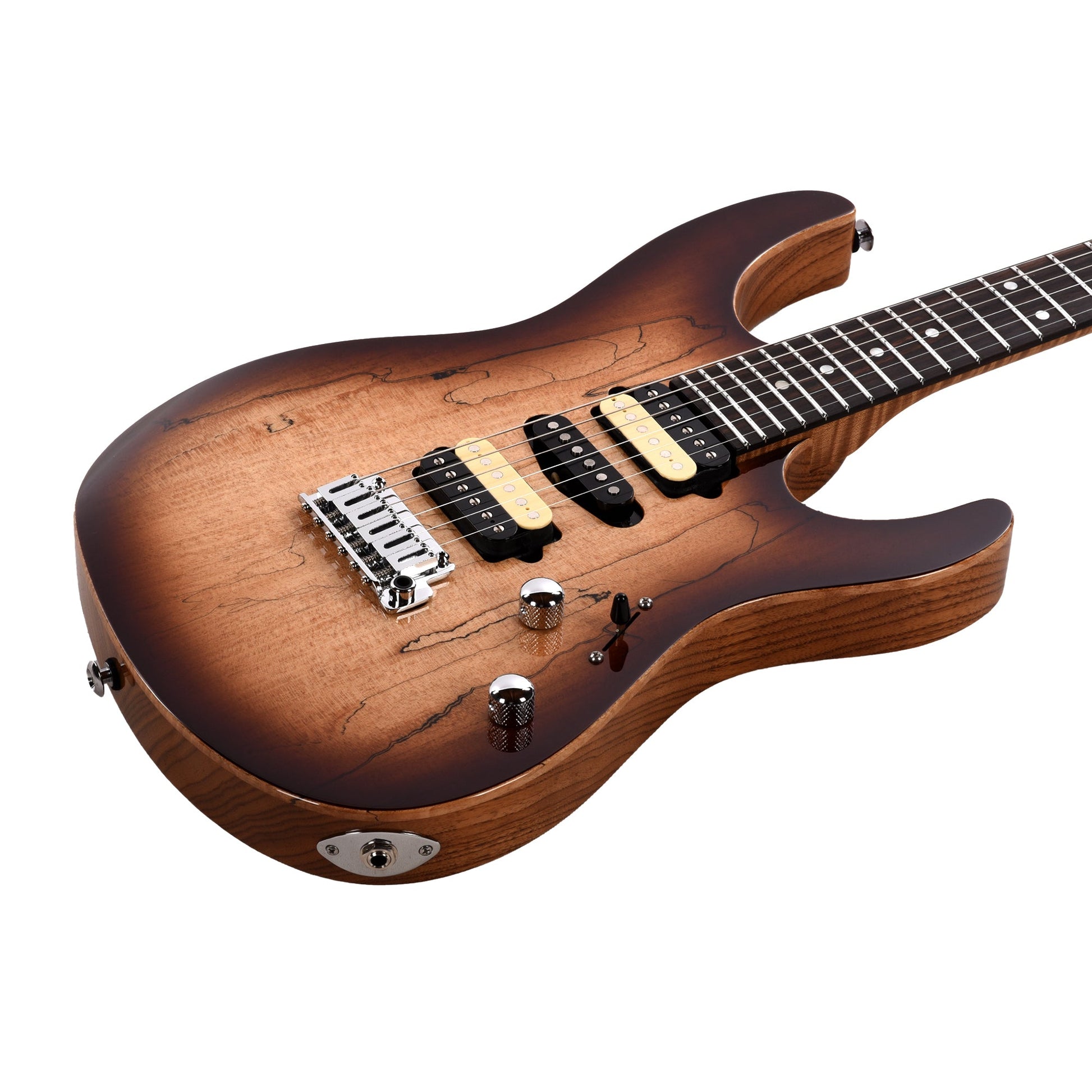 Suhr Custom Modern HSH Spalted Maple/Mahogany Dark Brown Burst w/Roasted Flame Maple Neck