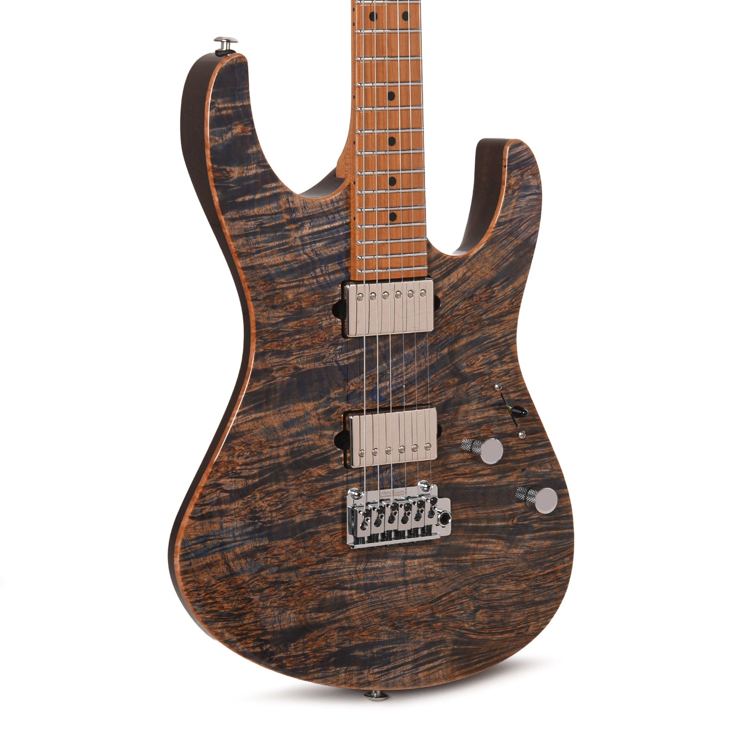 Suhr Custom Modern Trans Blue Denim w/CME-Selected Waterfall Burl Maple 1-Piece Top