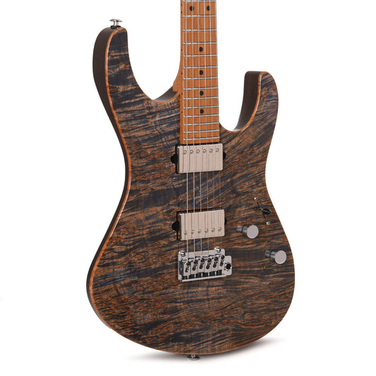 Suhr Custom Modern Trans Blue Denim w/CME-Selected Waterfall Burl Maple 1-Piece Top