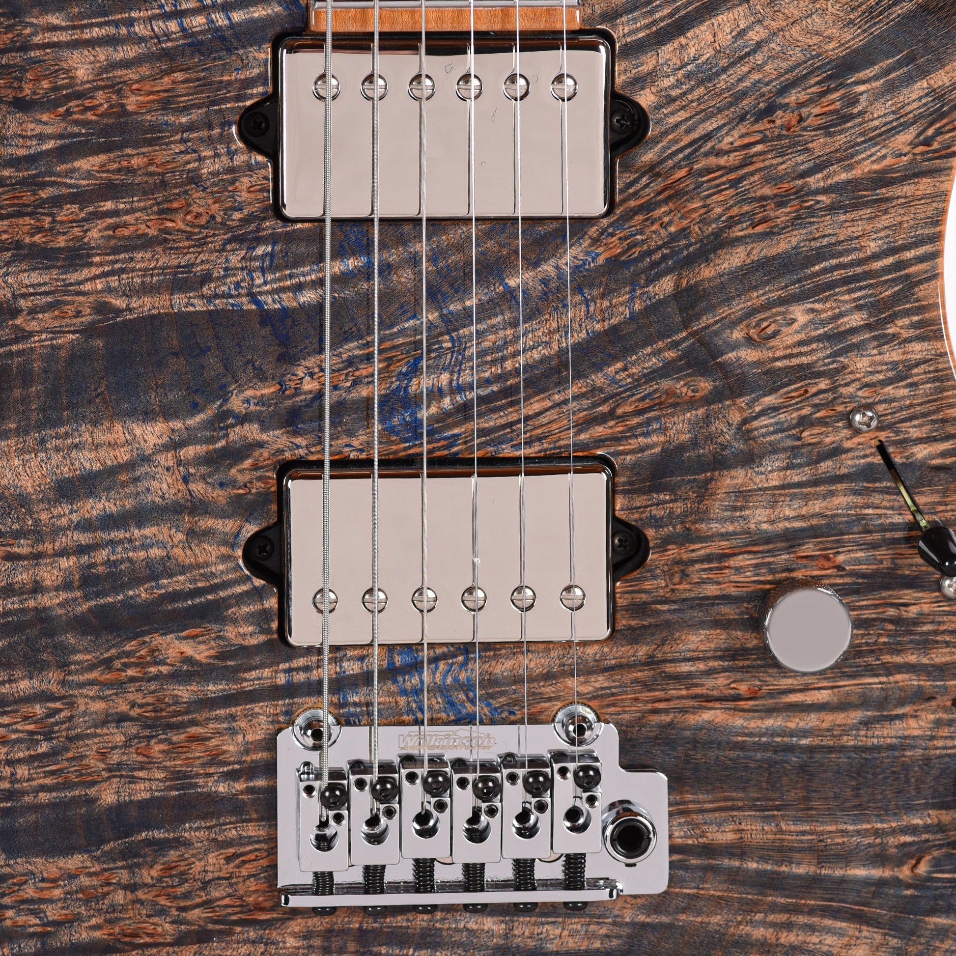 Suhr Custom Modern Trans Blue Denim w/CME-Selected Waterfall Burl Maple 1-Piece Top