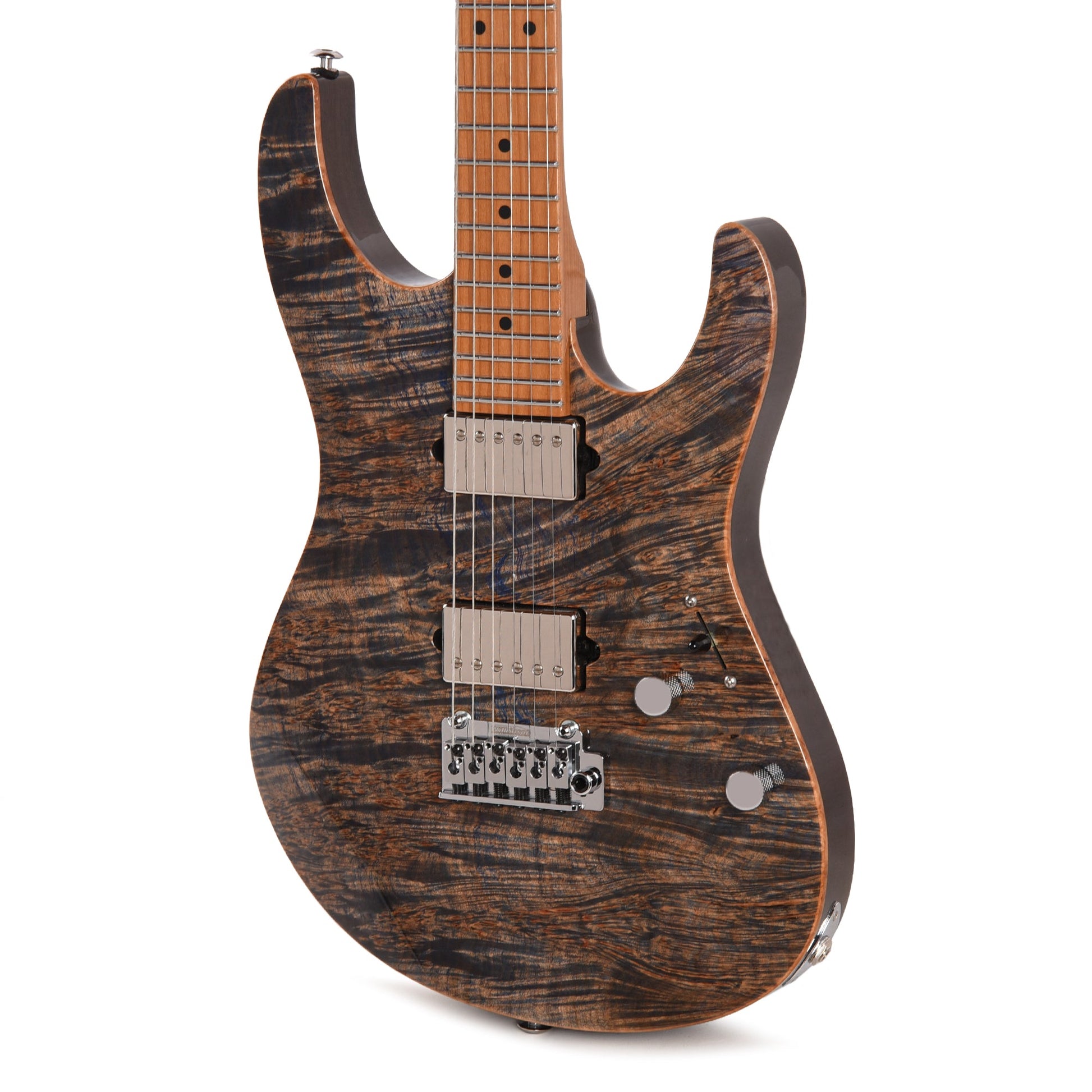Suhr Custom Modern Trans Blue Denim w/CME-Selected Waterfall Burl Maple 1-Piece Top