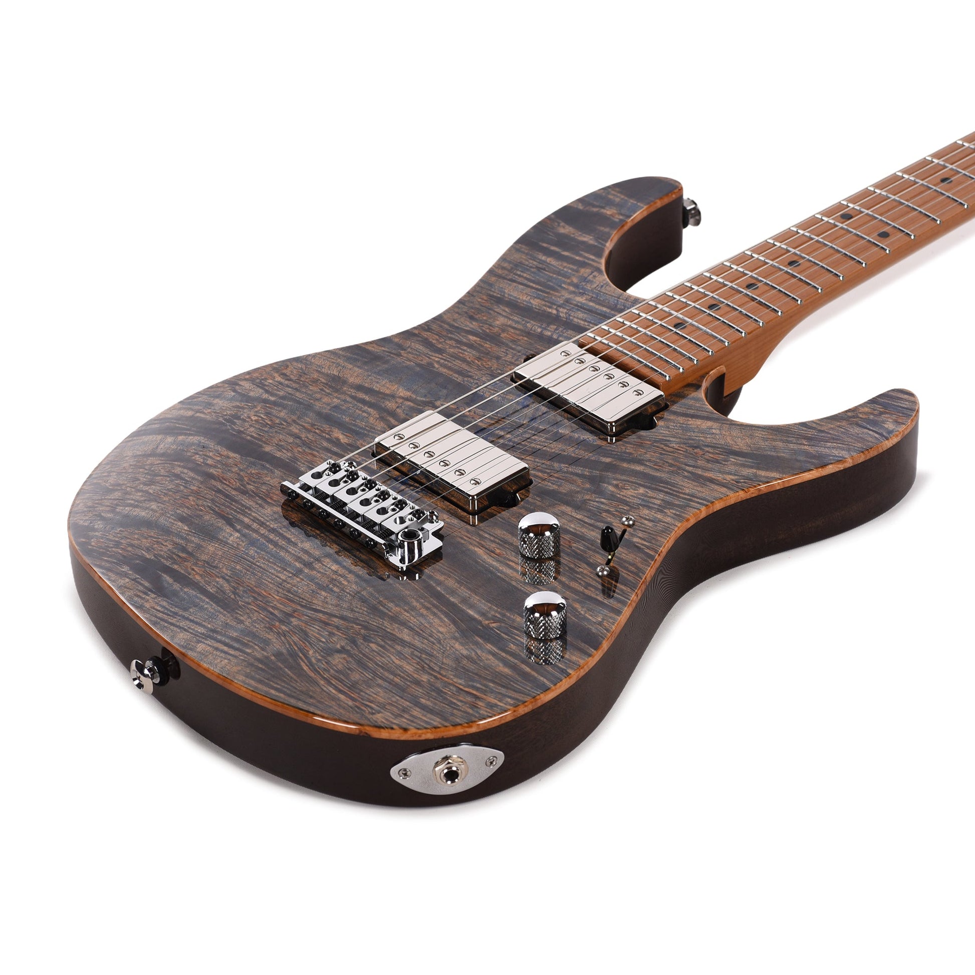 Suhr Custom Modern Trans Blue Denim w/CME-Selected Waterfall Burl Maple 1-Piece Top