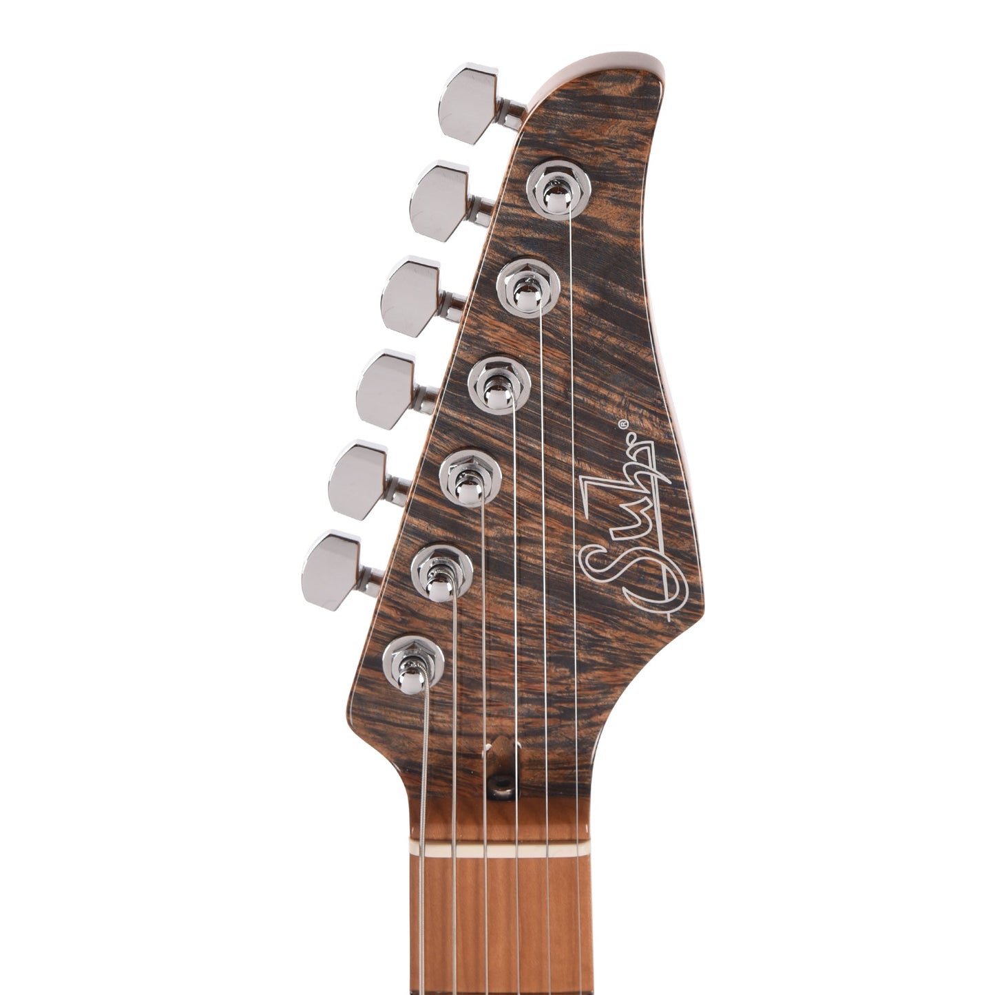 Suhr Custom Modern Trans Blue Denim w/CME-Selected Waterfall Burl Maple 1-Piece Top