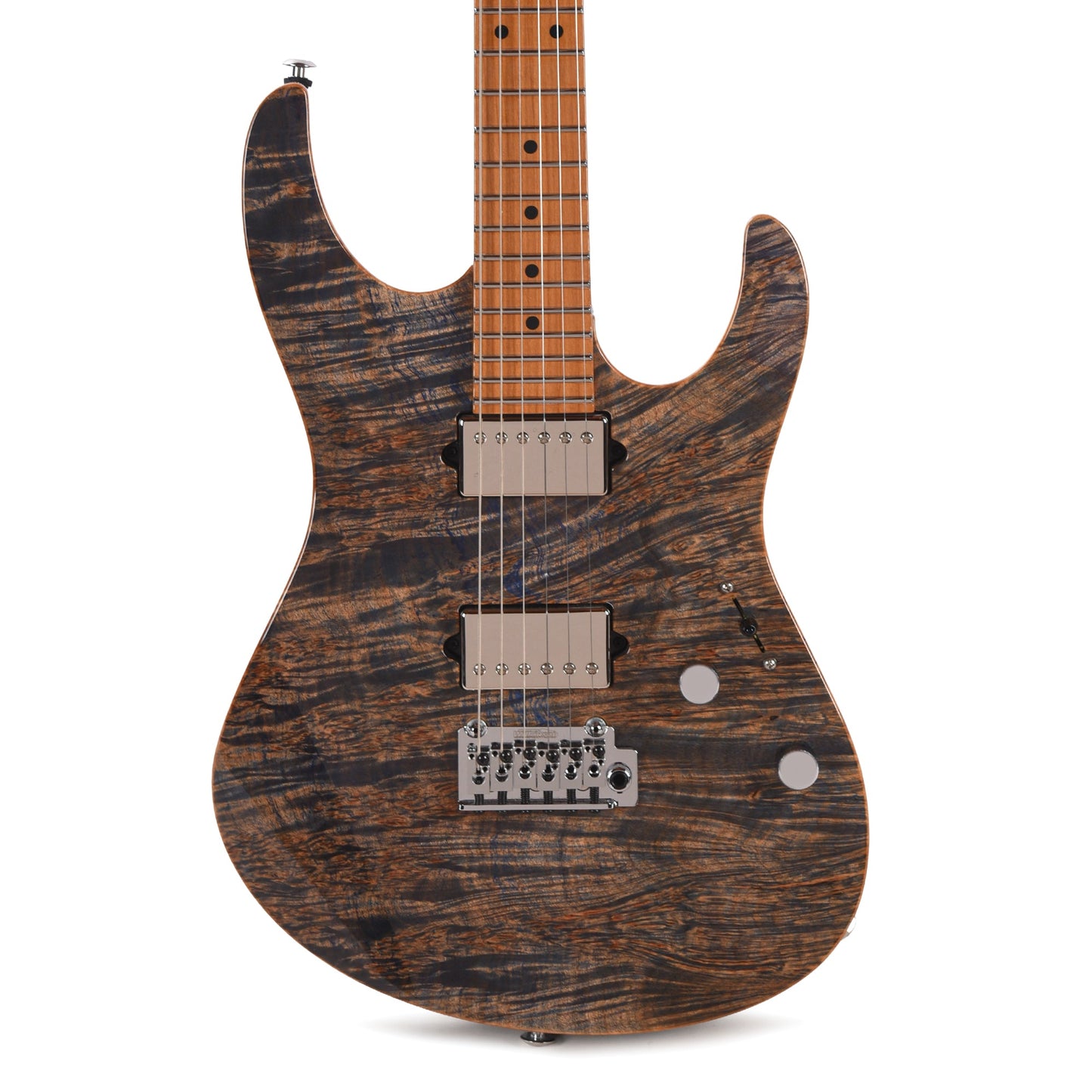 Suhr Custom Modern Trans Blue Denim w/CME-Selected Waterfall Burl Maple 1-Piece Top