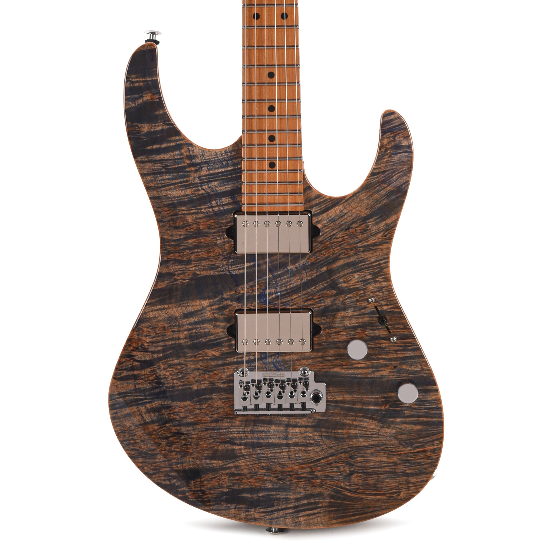 Suhr Custom Modern Trans Blue Denim w/CME-Selected Waterfall Burl Maple 1-Piece Top