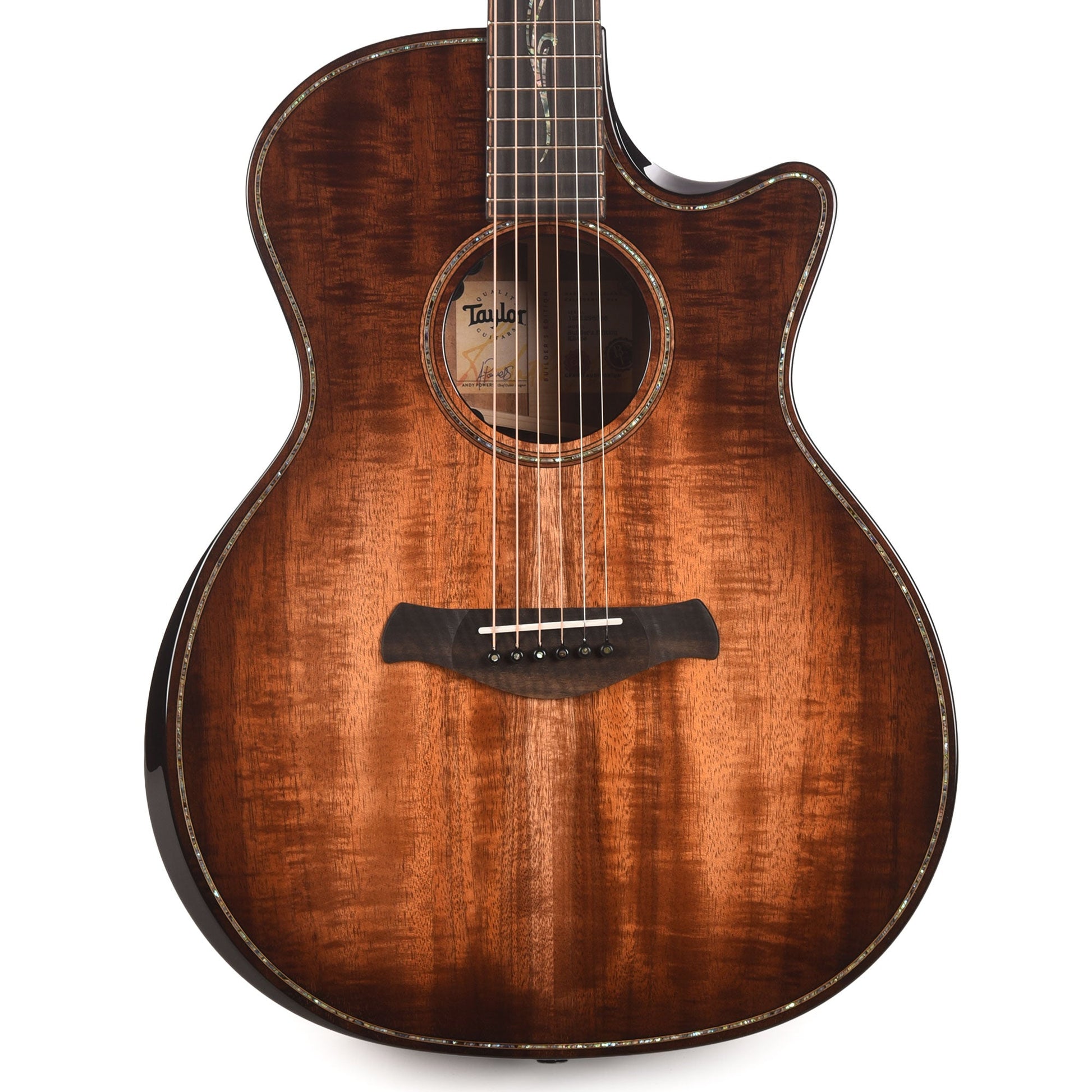 Taylor Next Generation Builder's Edition K24ce Grand Auditorium Figured Hawaiian Koa Kona Burst w/Claria Pickup