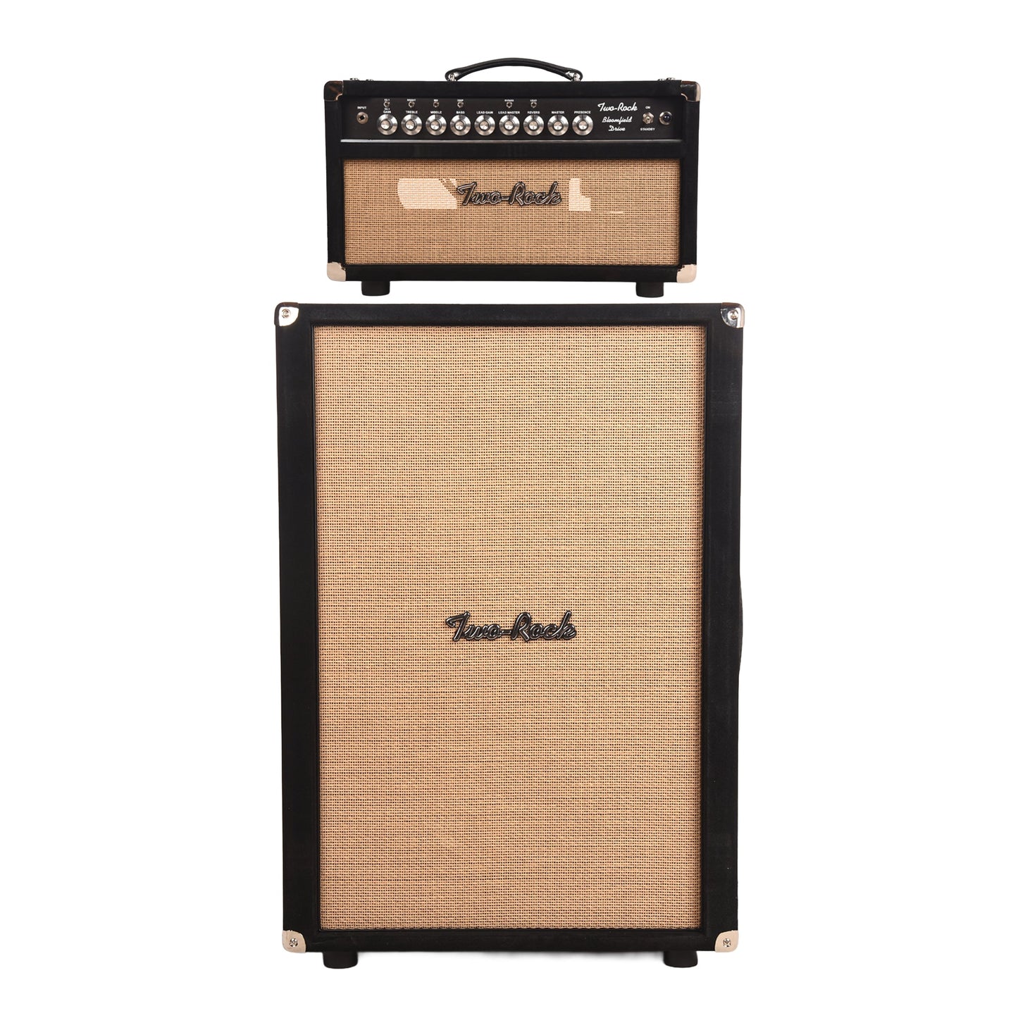 Two Rock Bloomfield Drive 100/50W Head 2x12 Vertical Cabinet Black Suede w/ Cane Grill Cloth Bundle