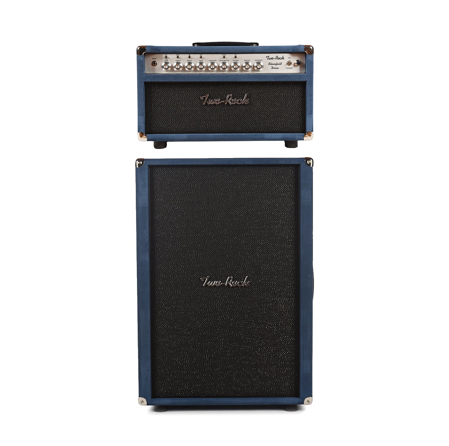 Two Rock Bloomfield Drive 100/50W Head and 2x12 Vertical Cabinet Denim Suede w/ Sparkle Matrix Grill Cloth Bundle