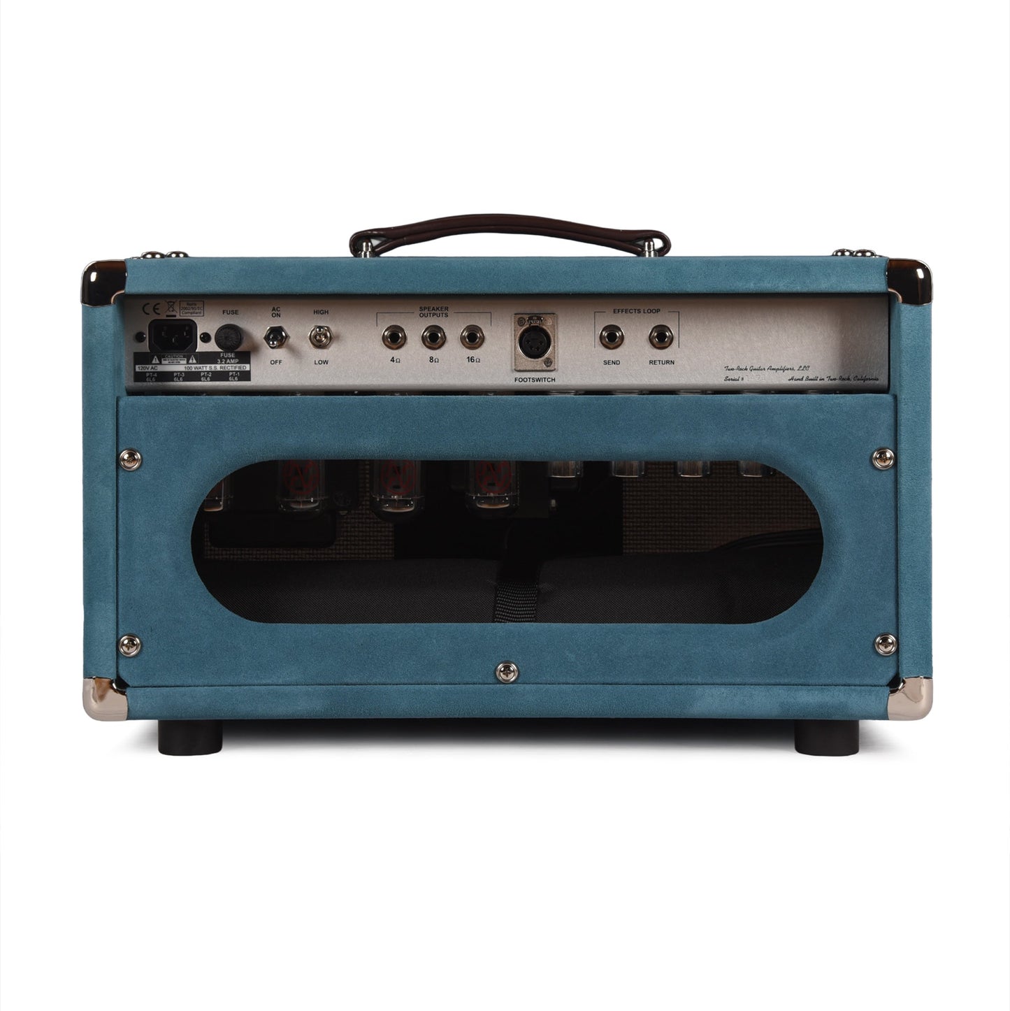 Two Rock Classic Reverb Signature Silver Anodized 100w Head Medium Blue Suede w/ Cane Grill & Silver Skirted Knobs