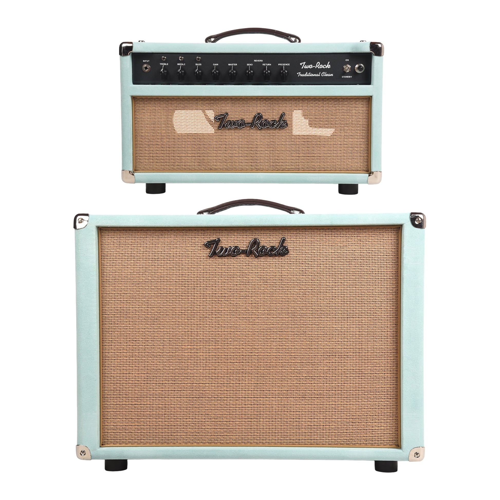 Two Rock Traditional Clean 40/20W Head and 1x12 Vertical Cabinet Mint Suede w/ Cane Grill Cloth Bundle